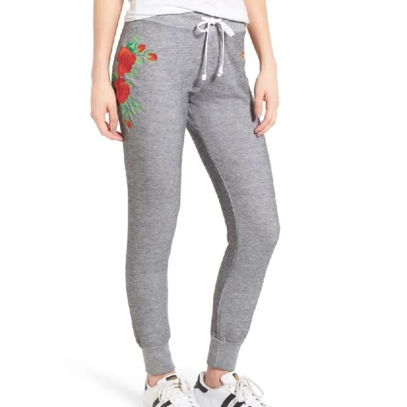 WILDFOX Jack Red Roses Embroidered Jogger Pants - Picture 1 of 9
